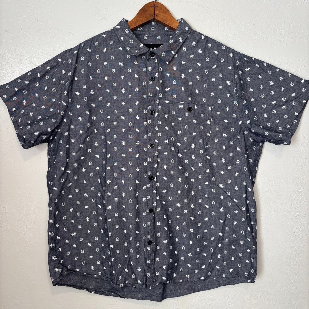Harry Potter Hogwarts Houses Mens Button Down Gray Short Sleeve Shirt XXL Casual